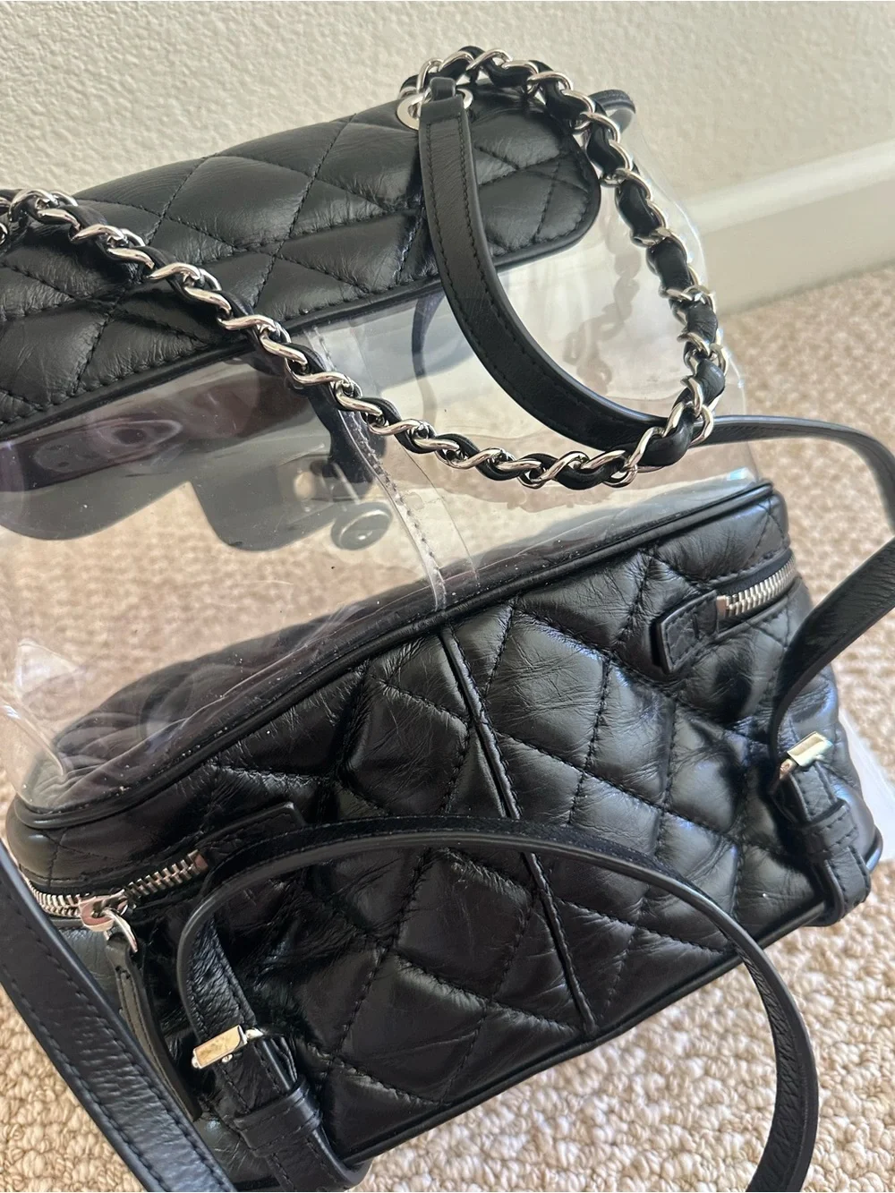 CHANEL Leather backpack & Clear PVC